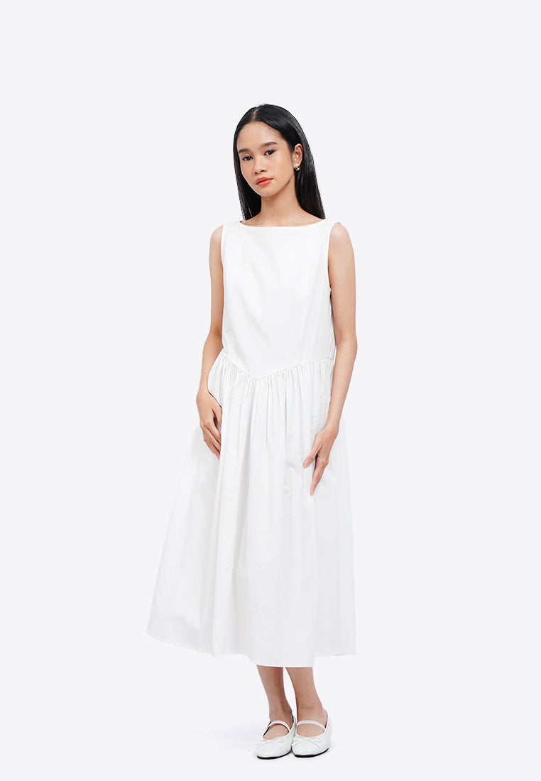 Gathered Sleeveless Midi Dress