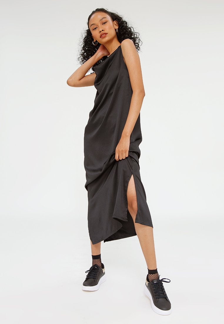 Drapery Neckline Midi Dress