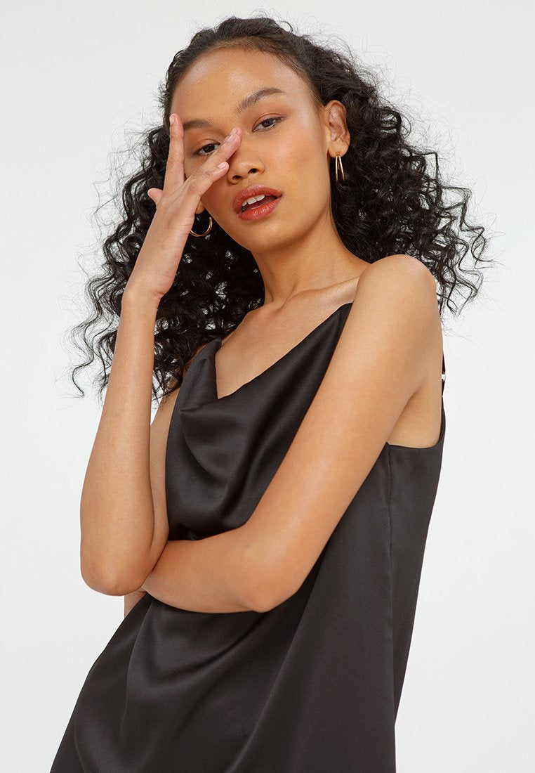 Drapery Neckline Midi Dress