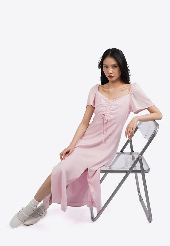 Short Sleeve Midi Dress with Slit