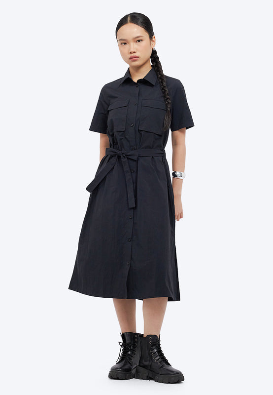 Double Pocket Midi Shirt Dress