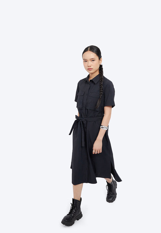 Double Pocket Midi Shirt Dress