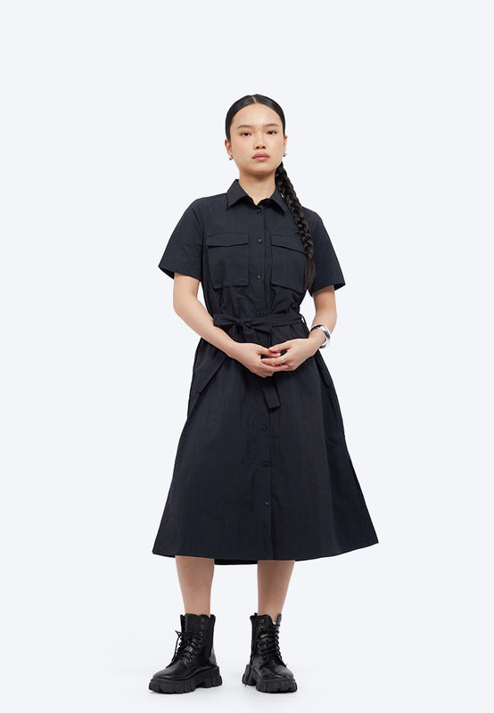 Double Pocket Midi Shirt Dress