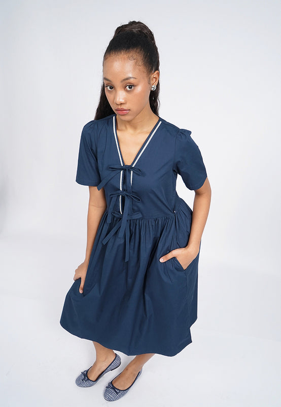 Front Tie V-Neck Midi Dress