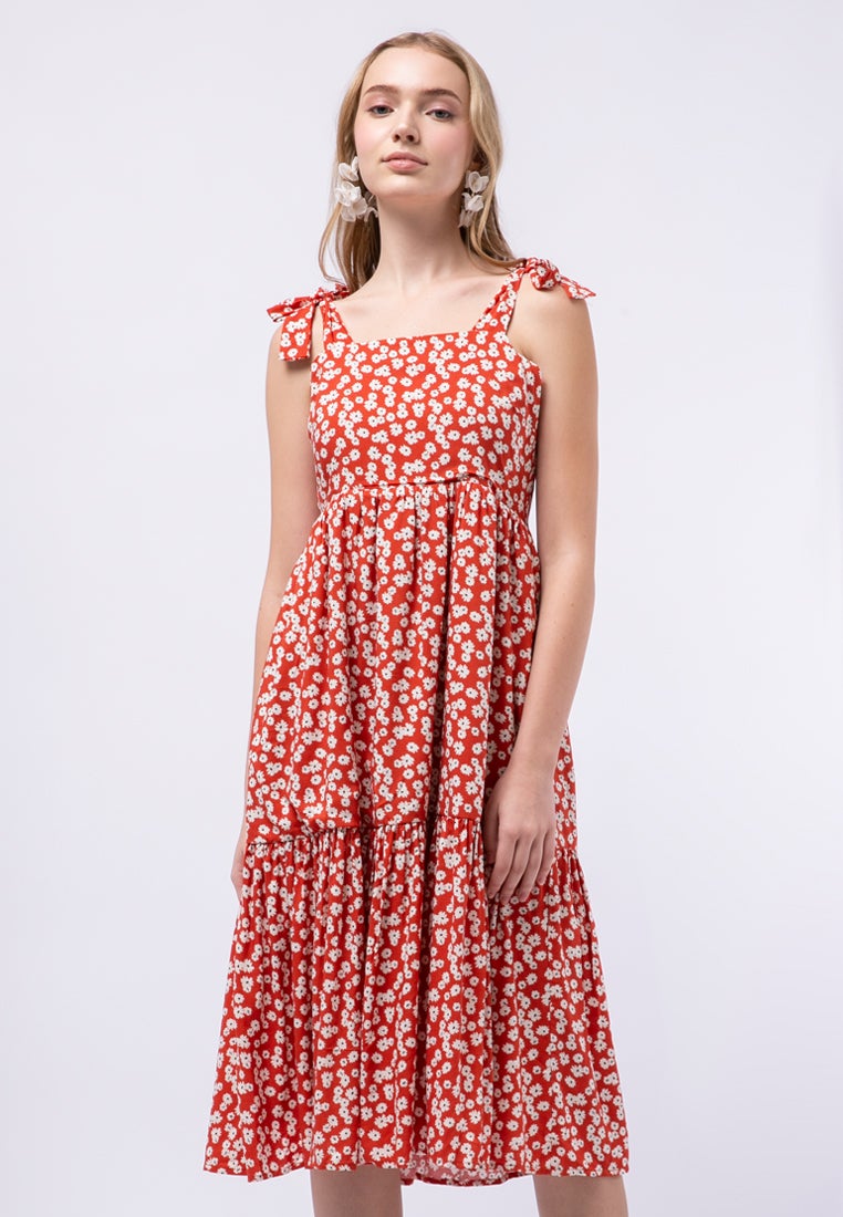 Printed Midi Dress with Straps