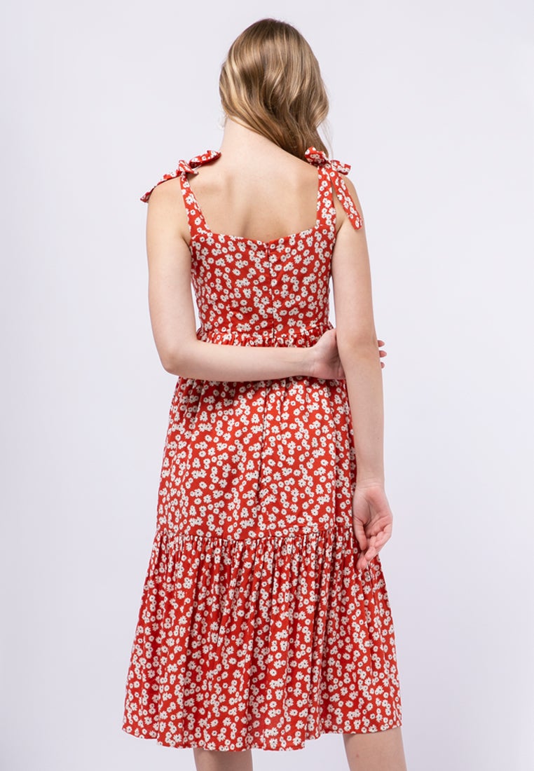 Printed Midi Dress with Straps