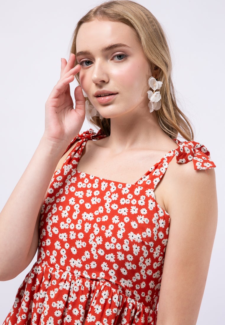 Printed Midi Dress with Straps
