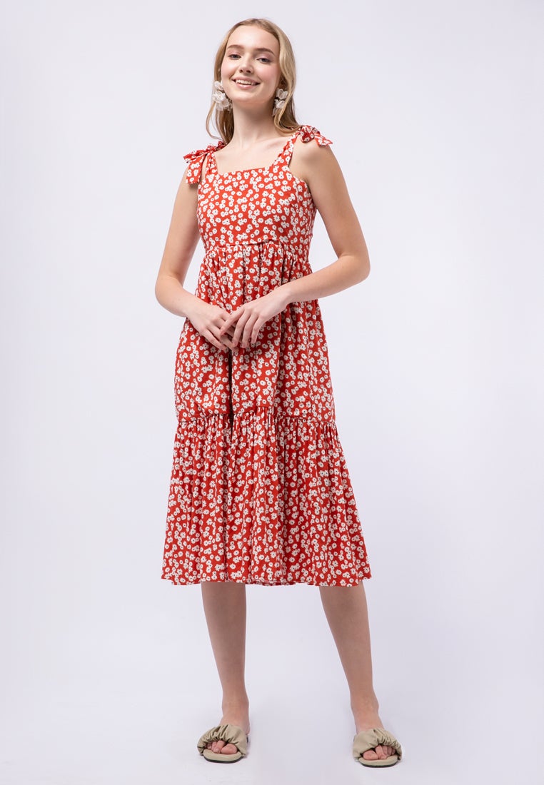 Printed Midi Dress with Straps