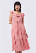Off Shoulder Frills Midi Dress