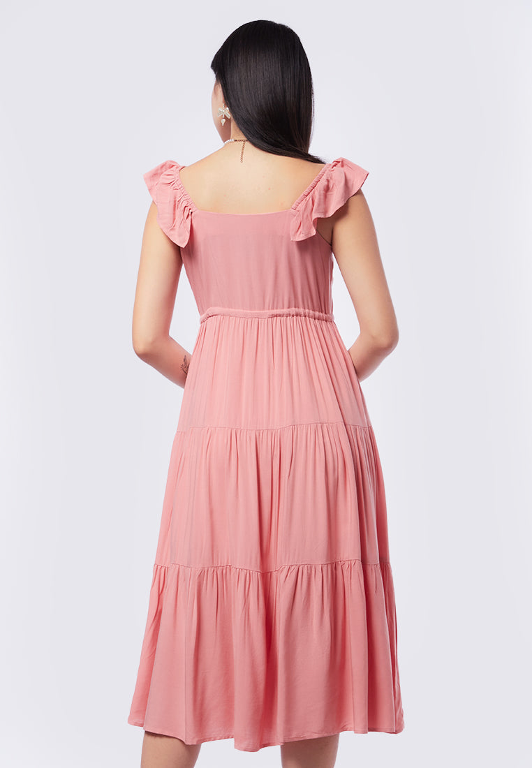 Off Shoulder Frills Midi Dress