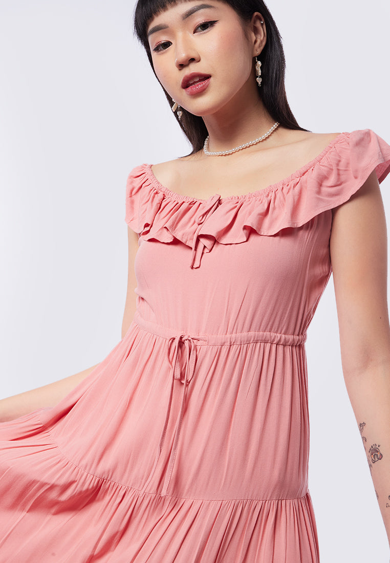 Off Shoulder Frills Midi Dress