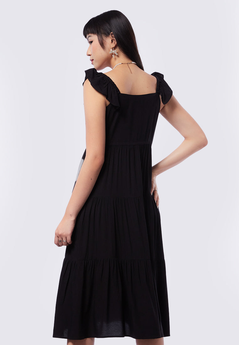 Off Shoulder Frills Midi Dress