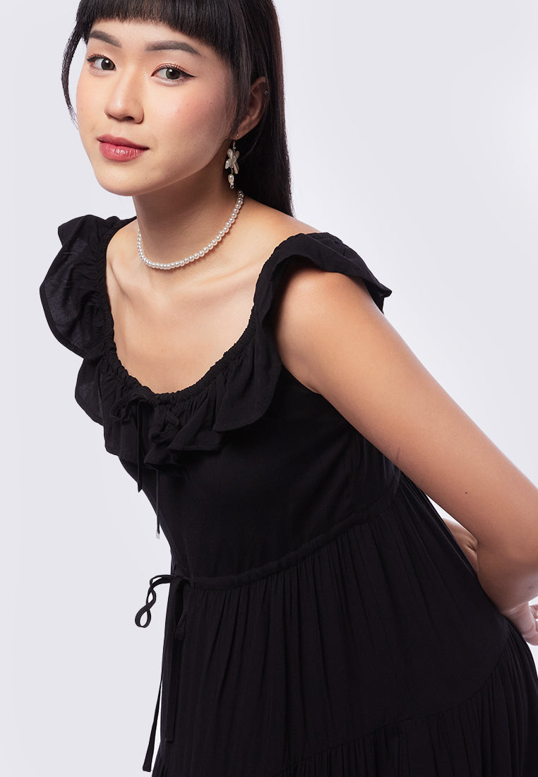 Off Shoulder Frills Midi Dress