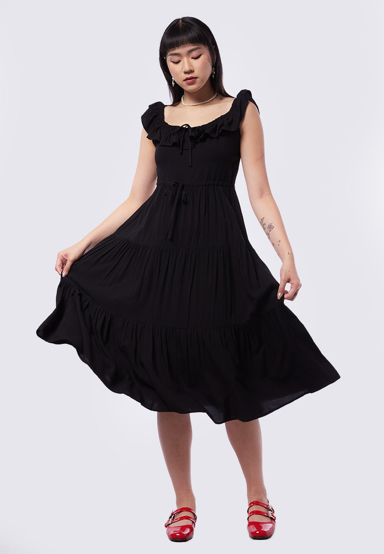 Off Shoulder Frills Midi Dress