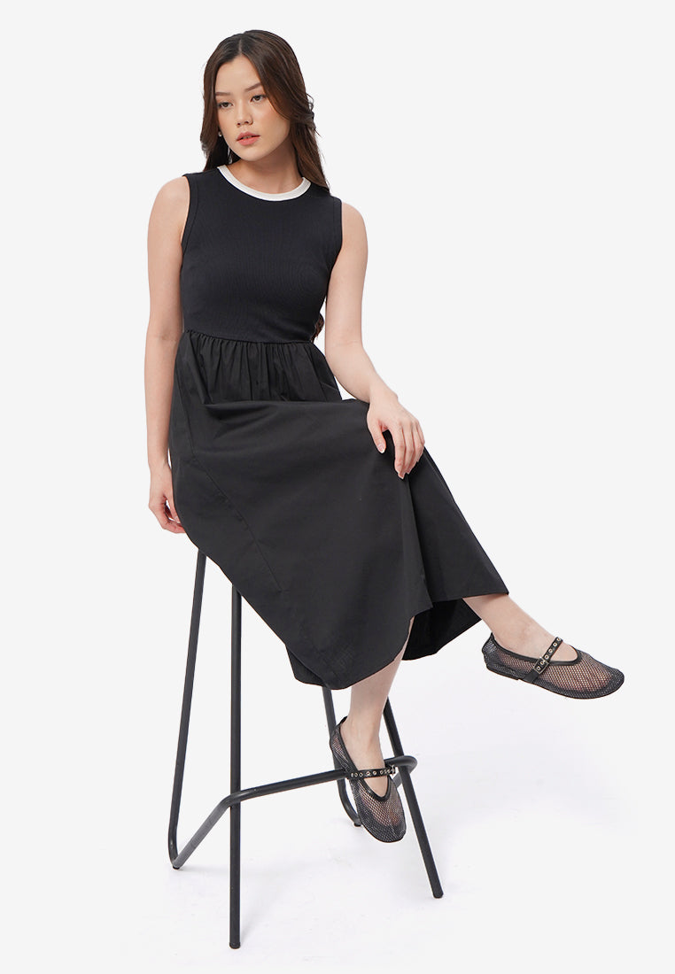 Contrast Sleeveless Midi Dress Black