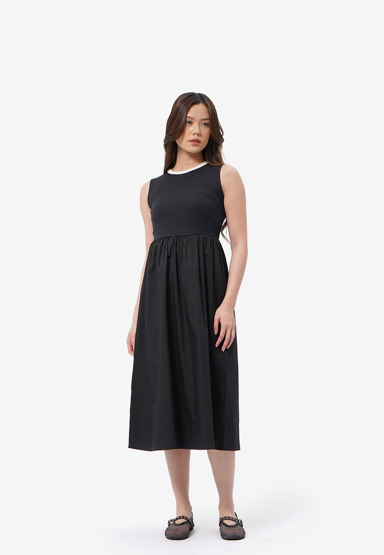 Contrast Sleeveless Midi Dress Black