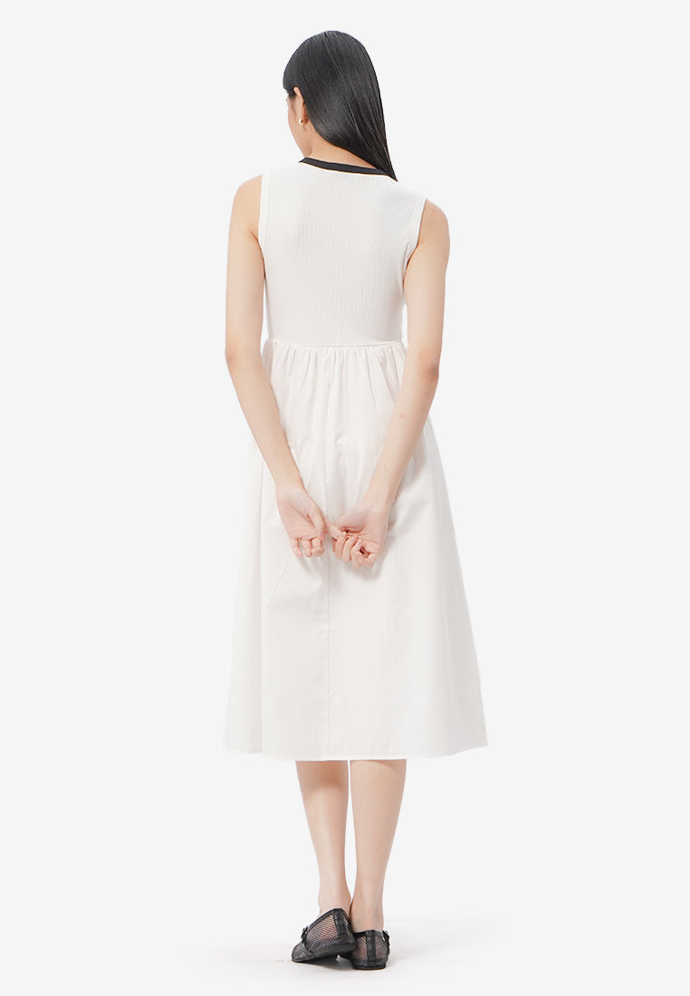 Contrast Sleeveless Midi Dress Off White