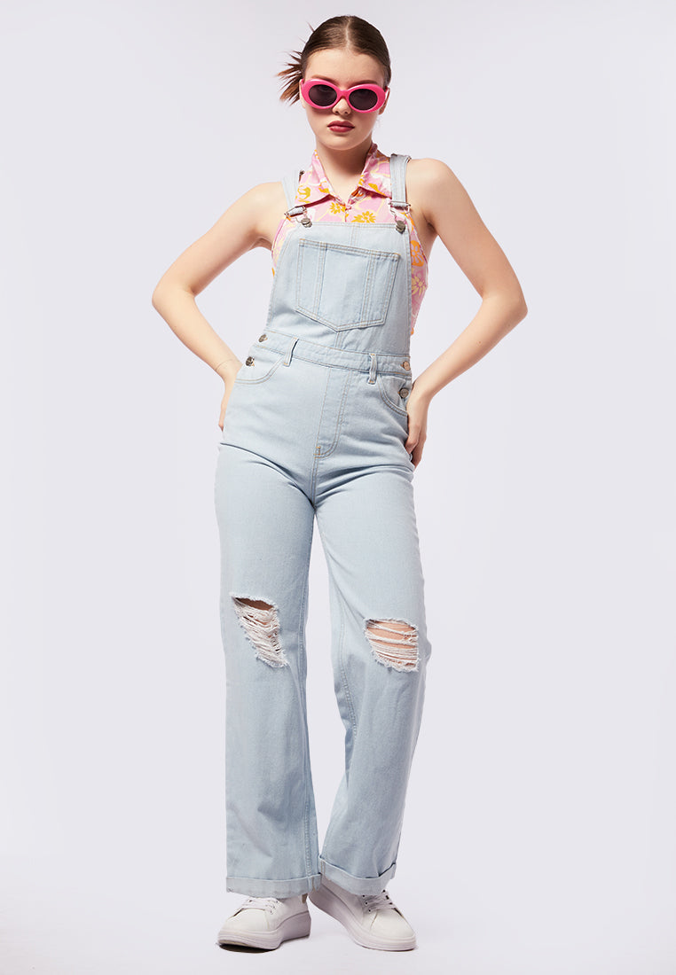 Ripped Long Denim Dungarees
