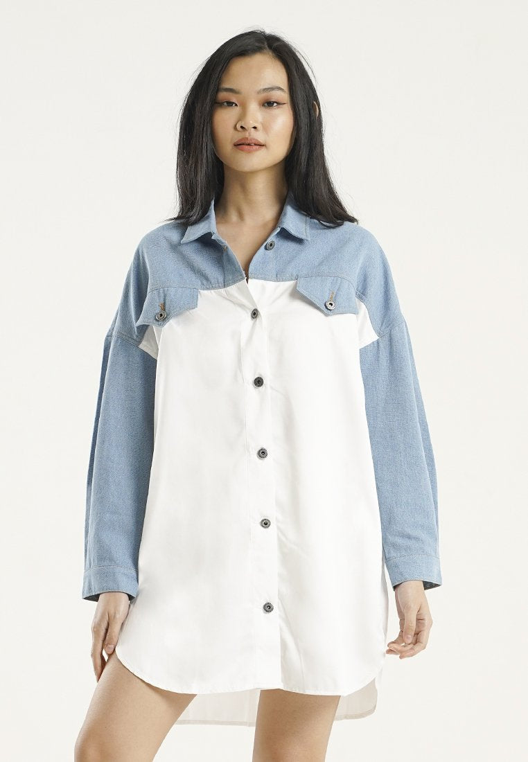 Color Blocking Denim Dress