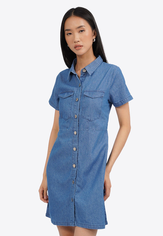 Short Sleeve Denim Mini Dress