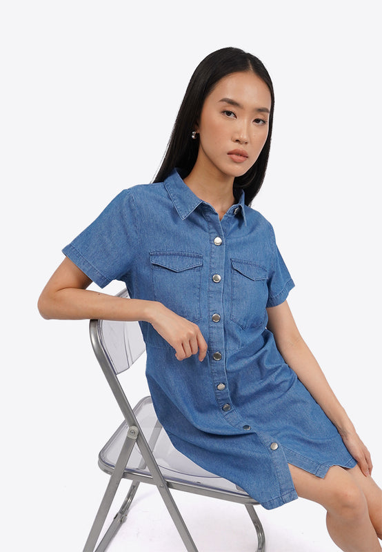 Short Sleeve Denim Mini Dress