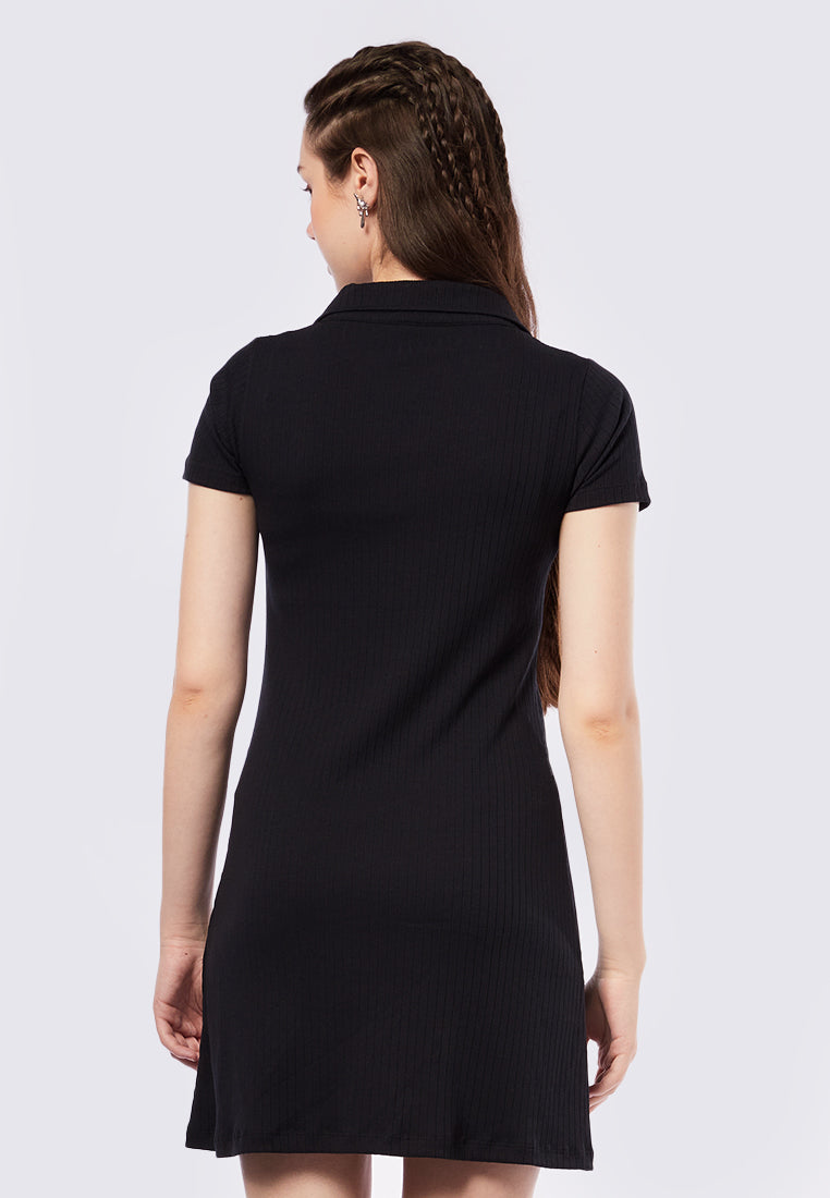 Rib Short Sleeve Polo Mini Dress