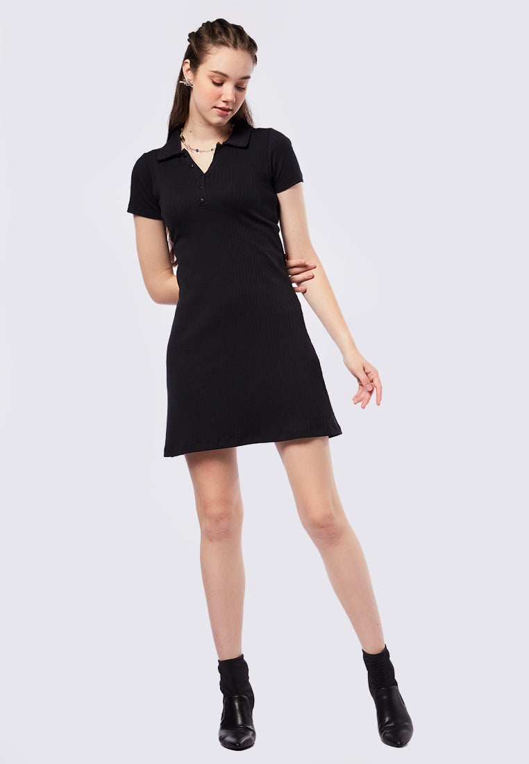 Rib Short Sleeve Polo Mini Dress