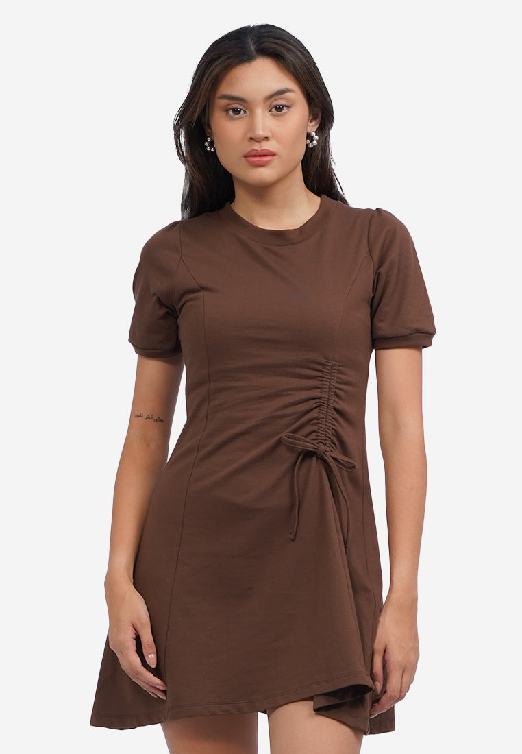 Side Ruched Mini Dress Brown