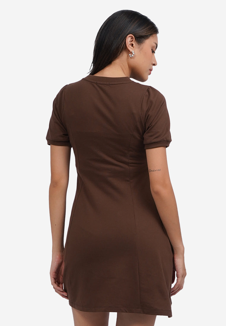 Side Ruched Mini Dress Brown