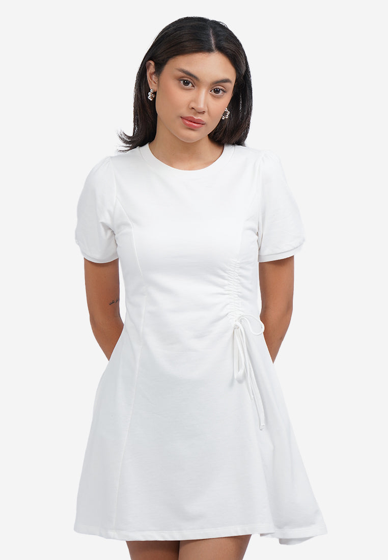 Side Ruched Mini Dress Off White