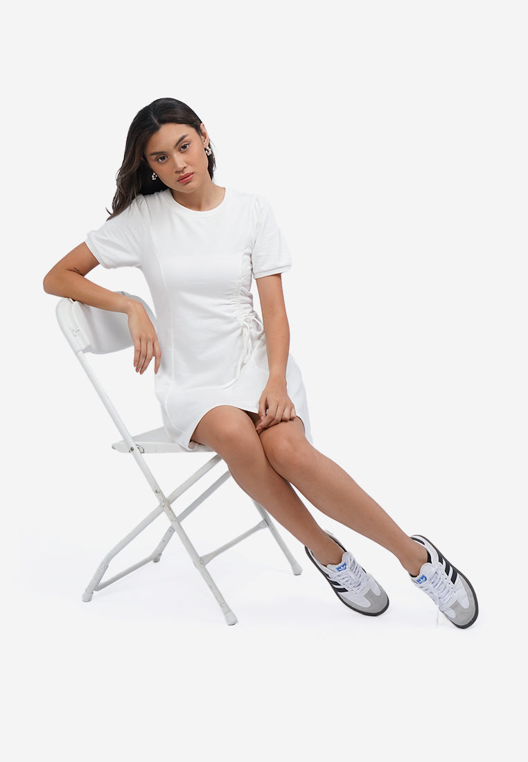 Side Ruched Mini Dress Off White
