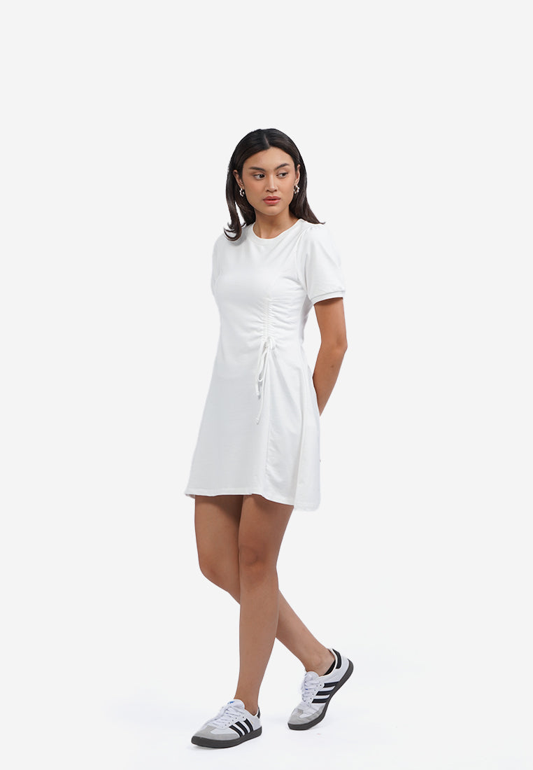 Side Ruched Mini Dress Off White