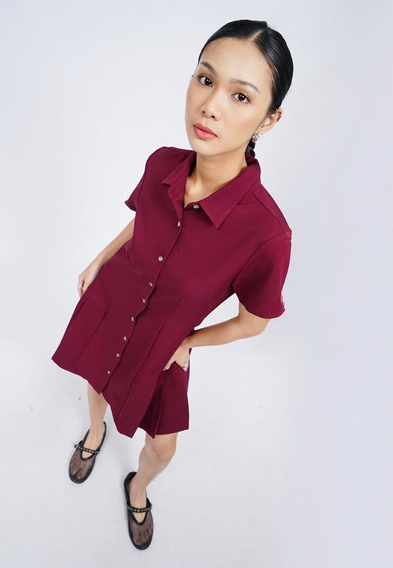 Button Up Collared Mini Dress