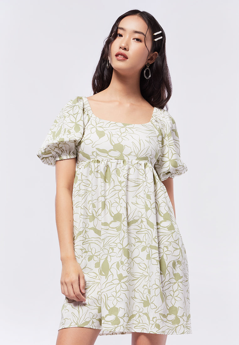 Printed Puff Sleeves Mini Dress