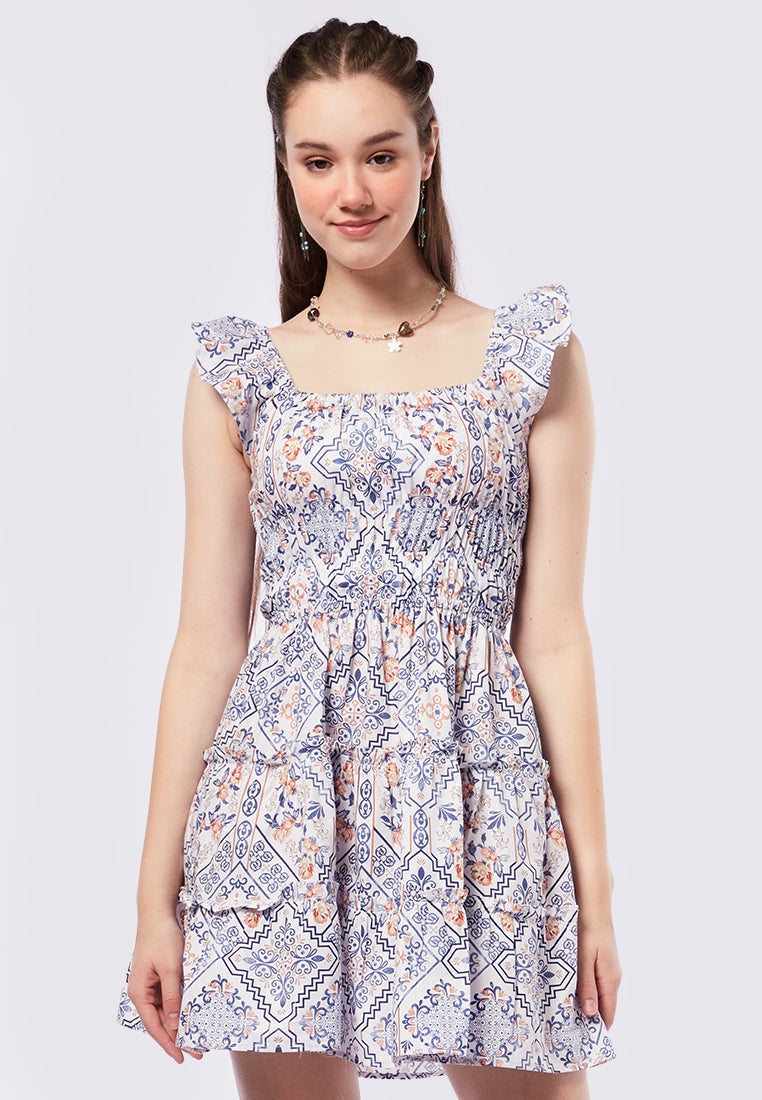Printed Ruffle Mini Dress