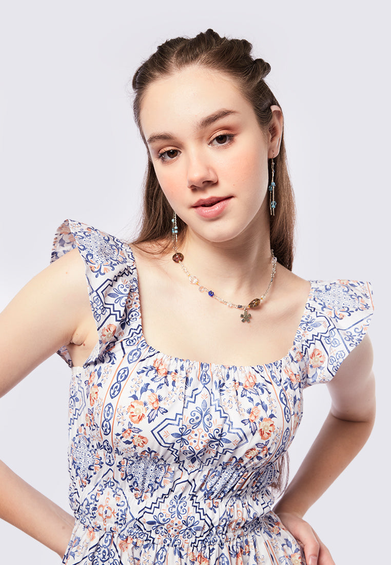 Printed Ruffle Mini Dress