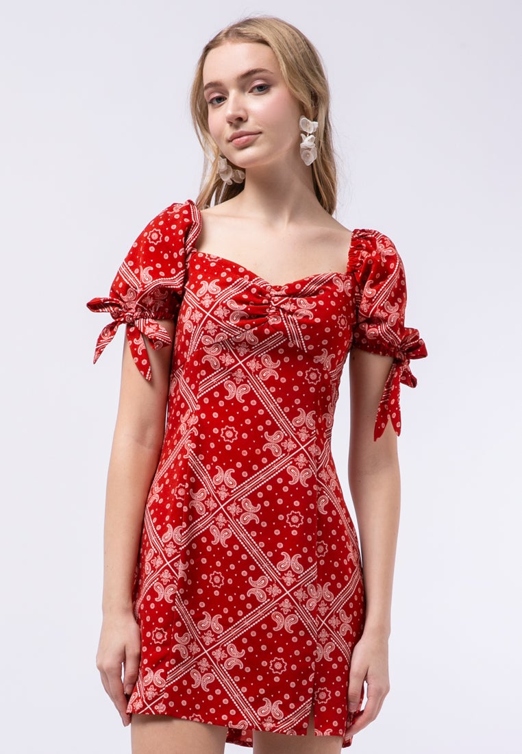 Printed Puff Sleeve Mini Dress