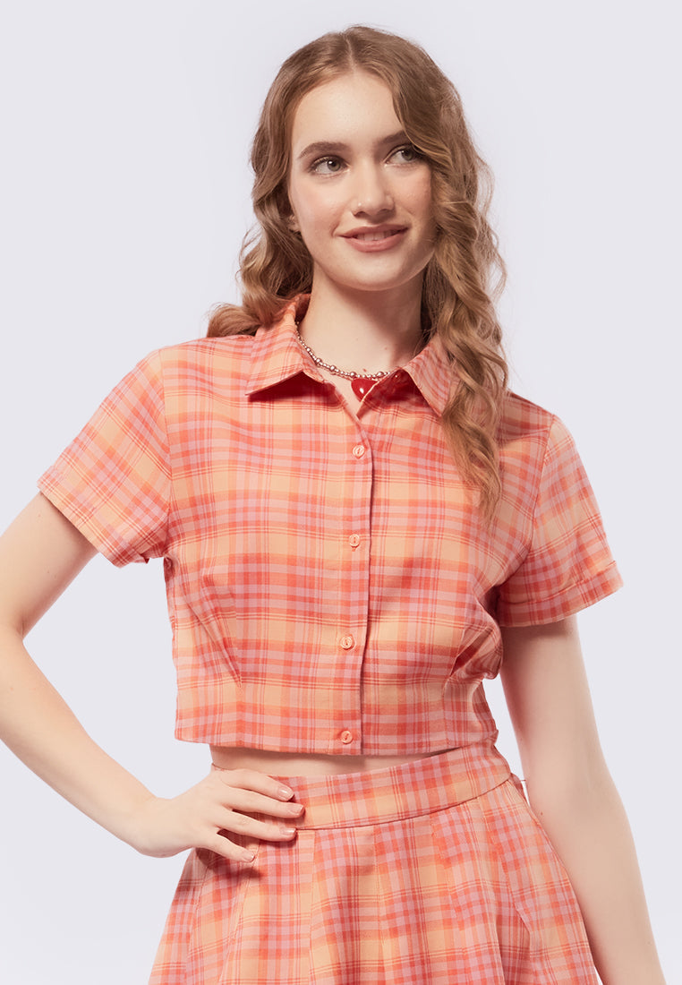 Printed Short Sleeve Crop Blouse