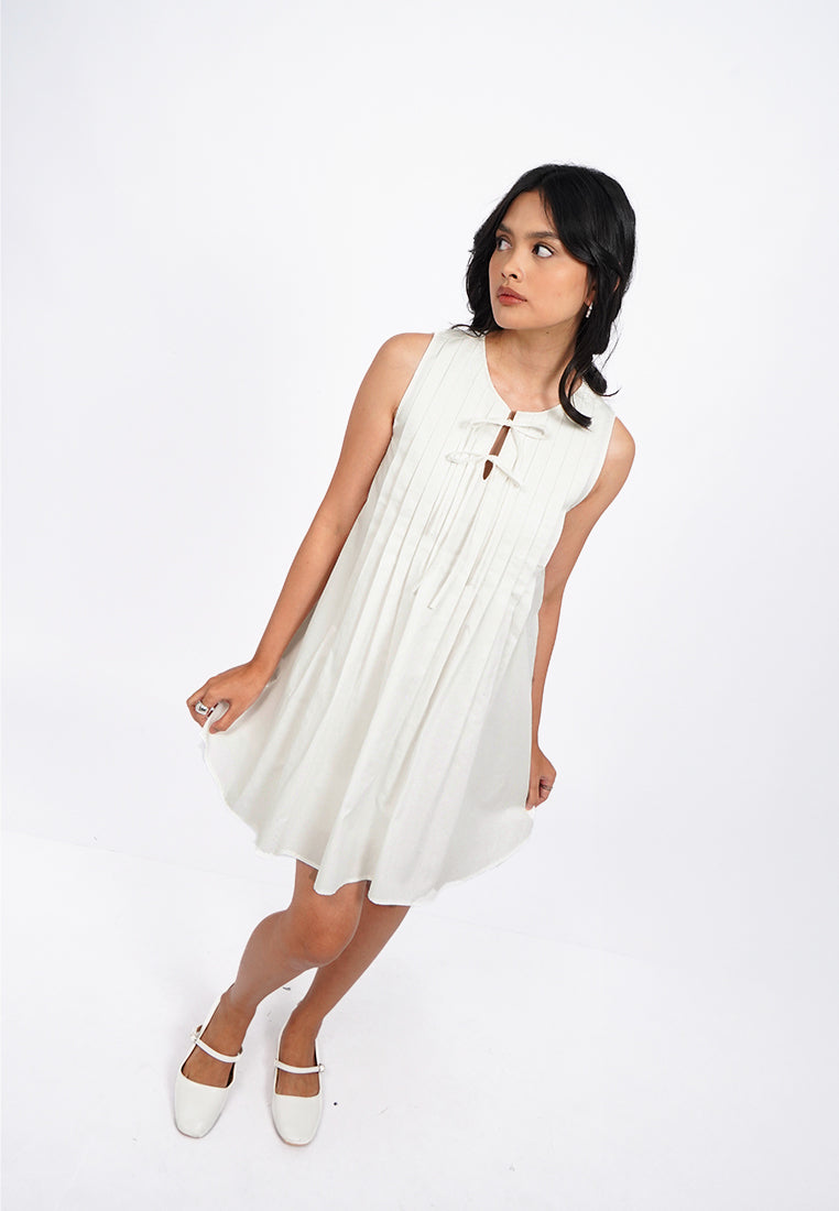 Pleated Tied Sleeveless Mini Dress
