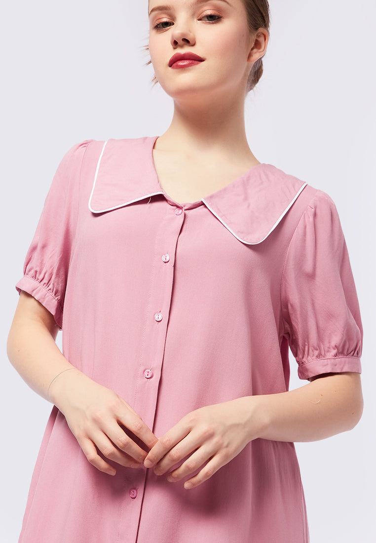 Piped-Trim Lounge Mini Lounge Dress