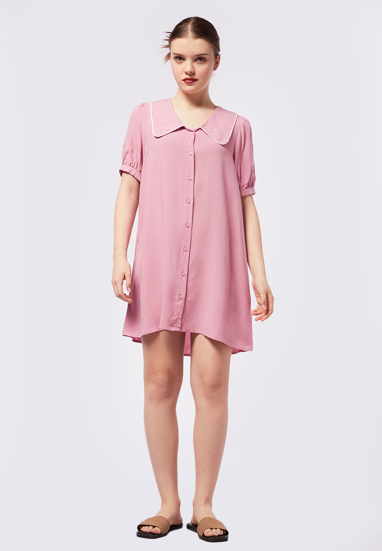 Piped-Trim Lounge Mini Lounge Dress