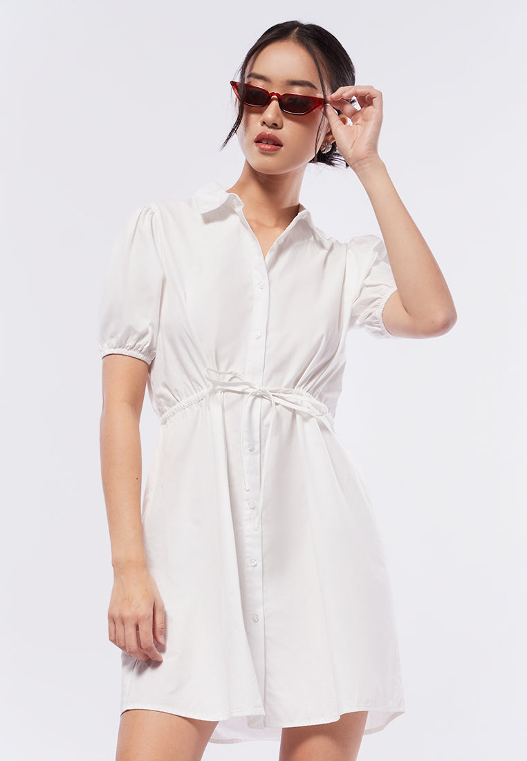 Balloon Sleeves Mini Shirt Dress