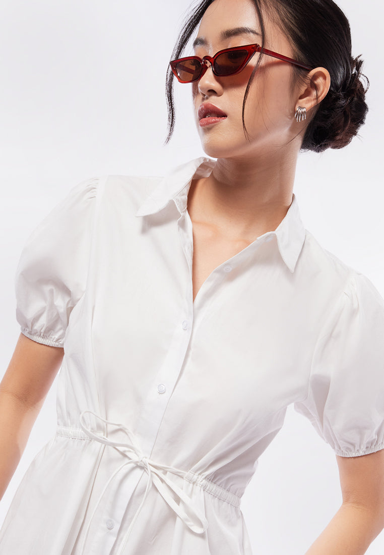 Balloon Sleeves Mini Shirt Dress