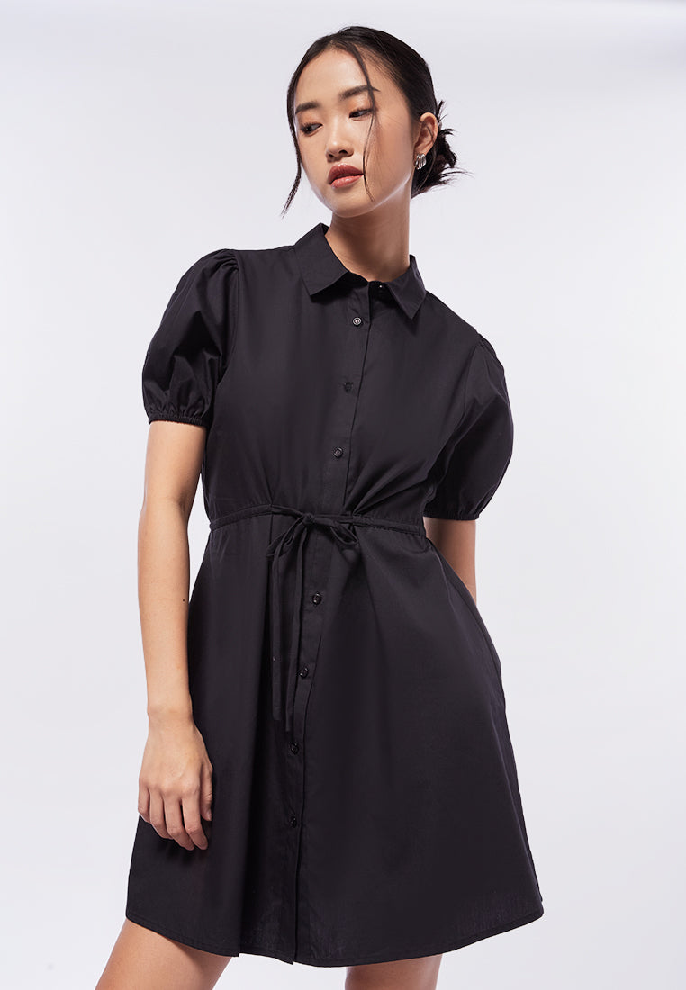 Balloon Sleeves Mini Shirt Dress