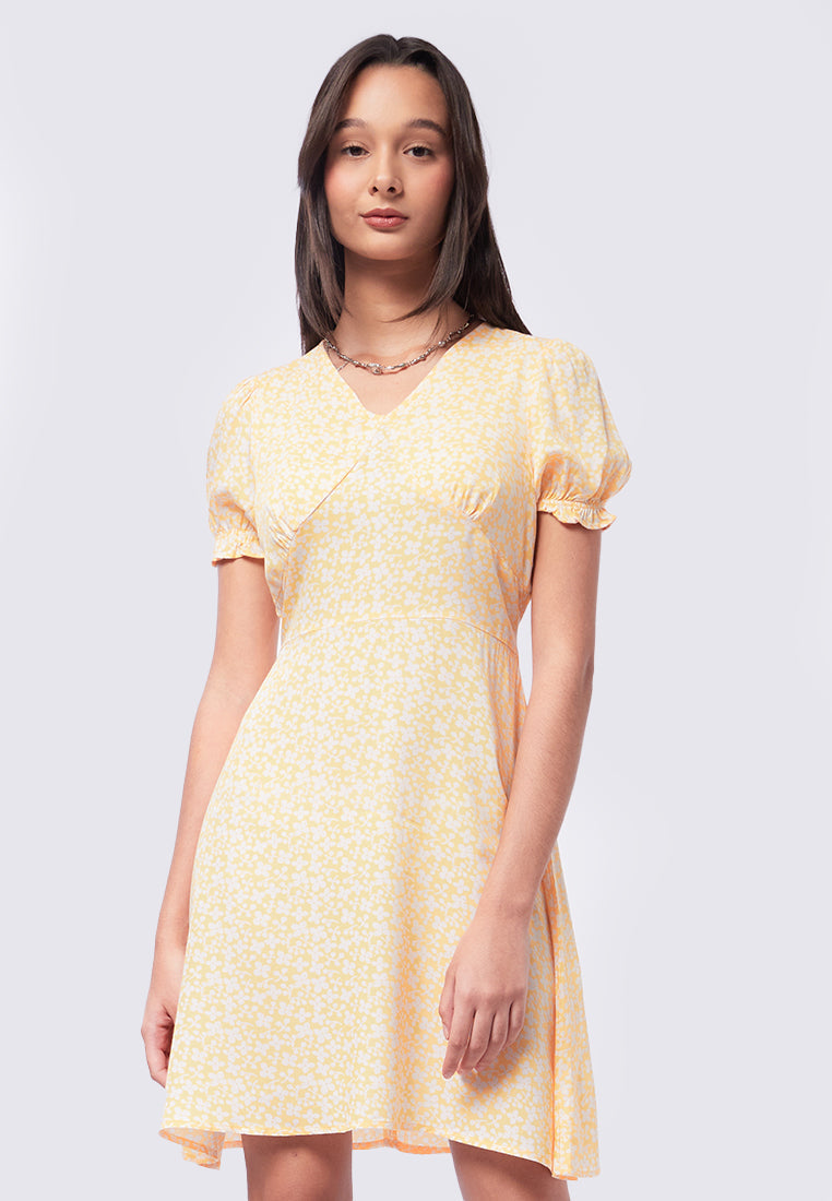 V-Neck Printed Mini Dress