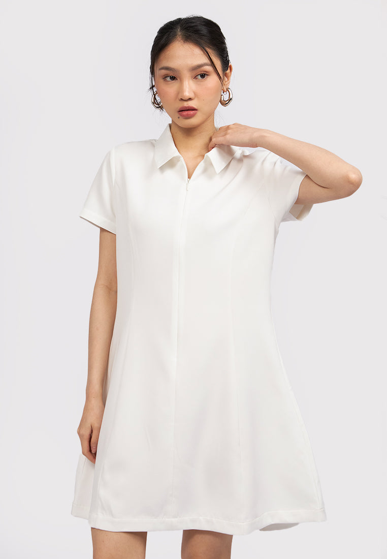 Short Sleeve Collared Mini Dress Off White