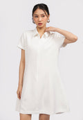 Short Sleeve Collared Mini Dress Off White