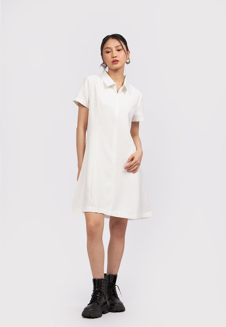 Short Sleeve Collared Mini Dress Off White