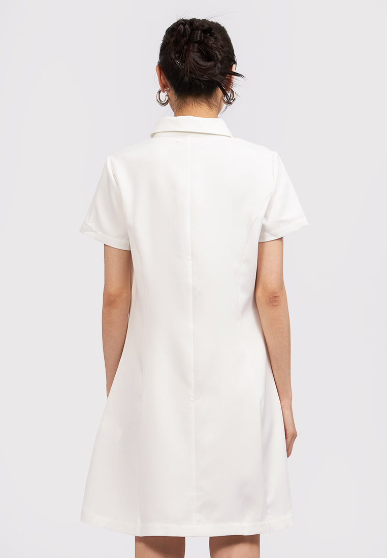 Short Sleeve Collared Mini Dress Off White