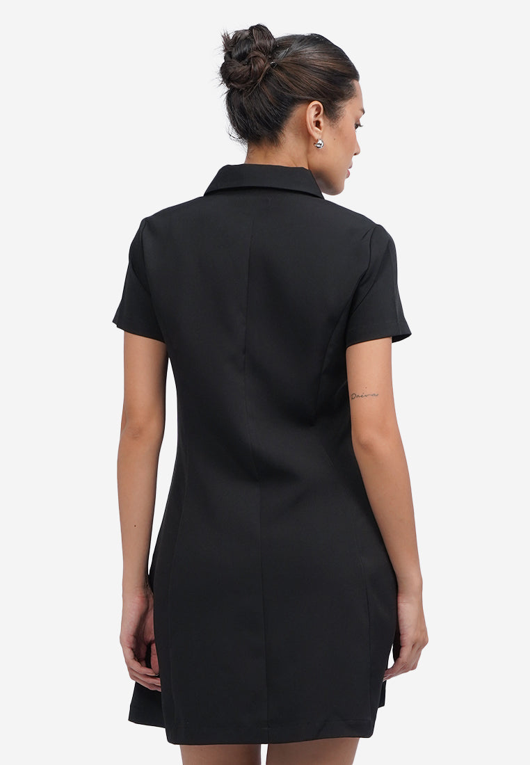 Short Sleeve Collared Mini Dress Black